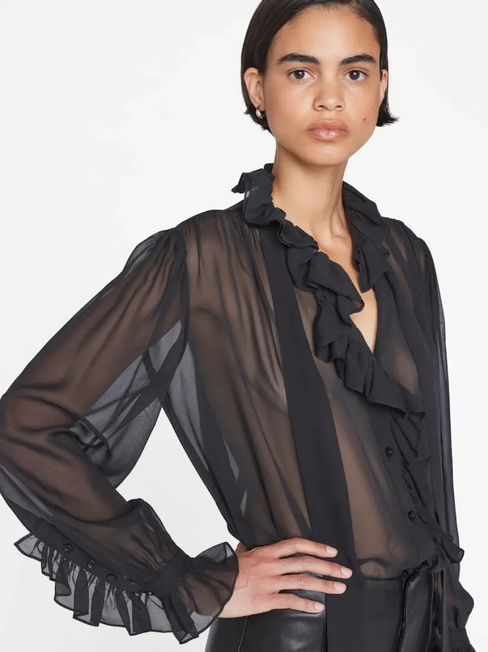 Frame - Ruffle front button up shirt