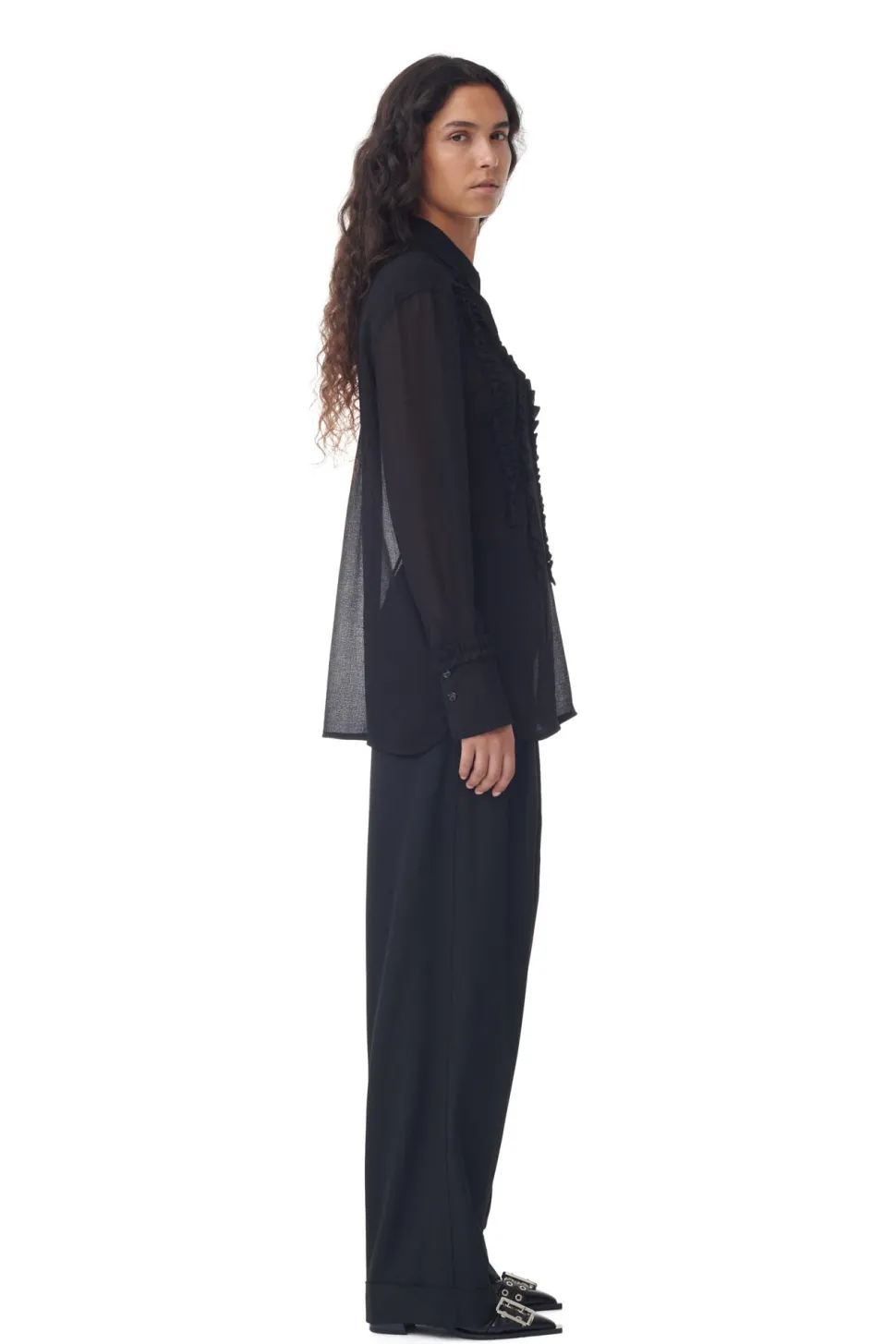 Ganni - Chiffon ruffle shirt