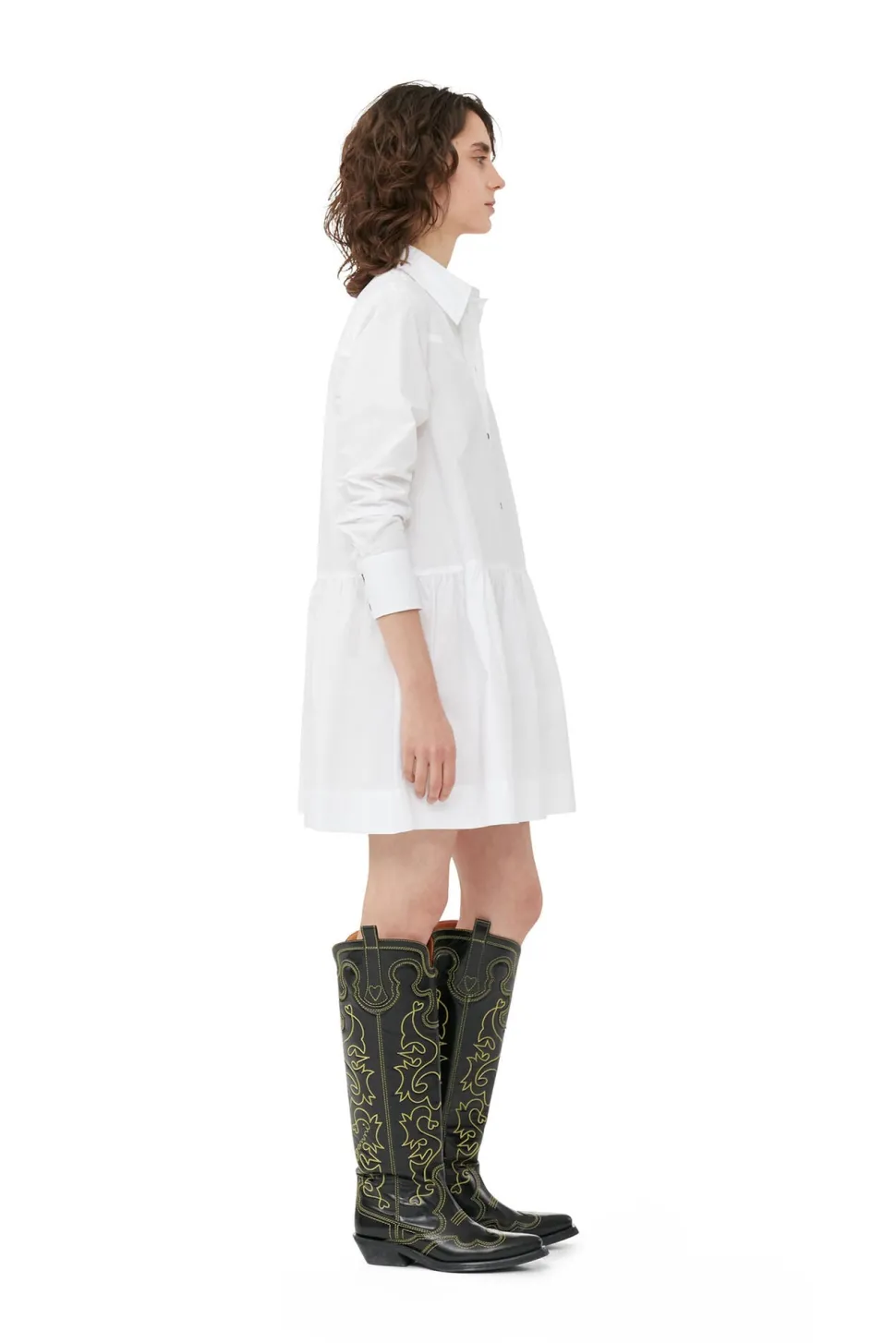 Ganni - Cotton bright poplin mini shirt dress