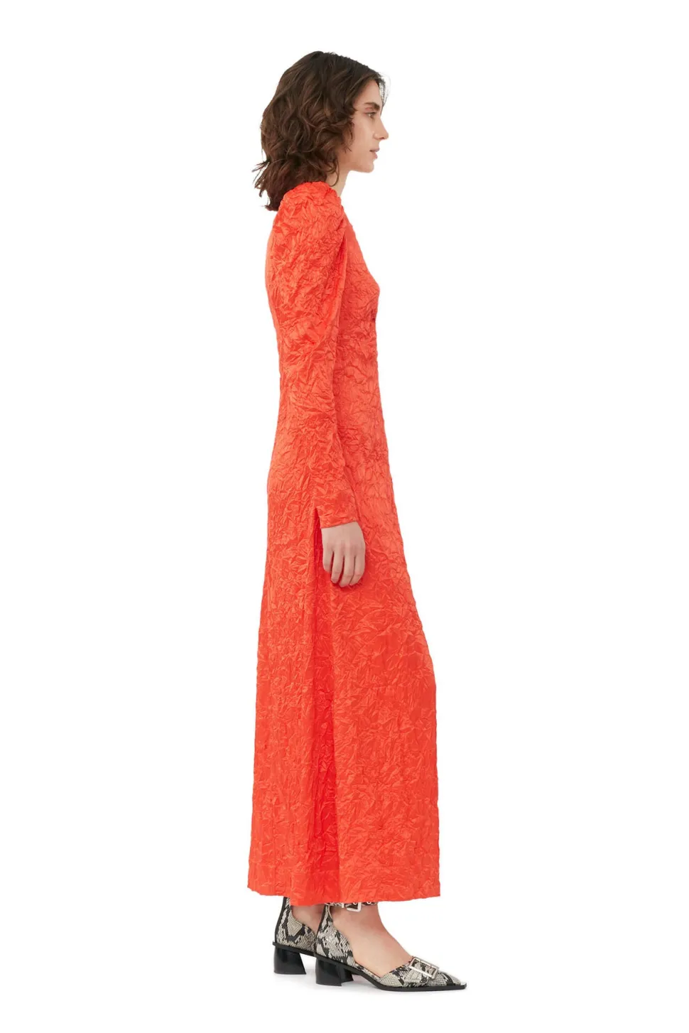 Ganni - Crinkled Satin Long Dress