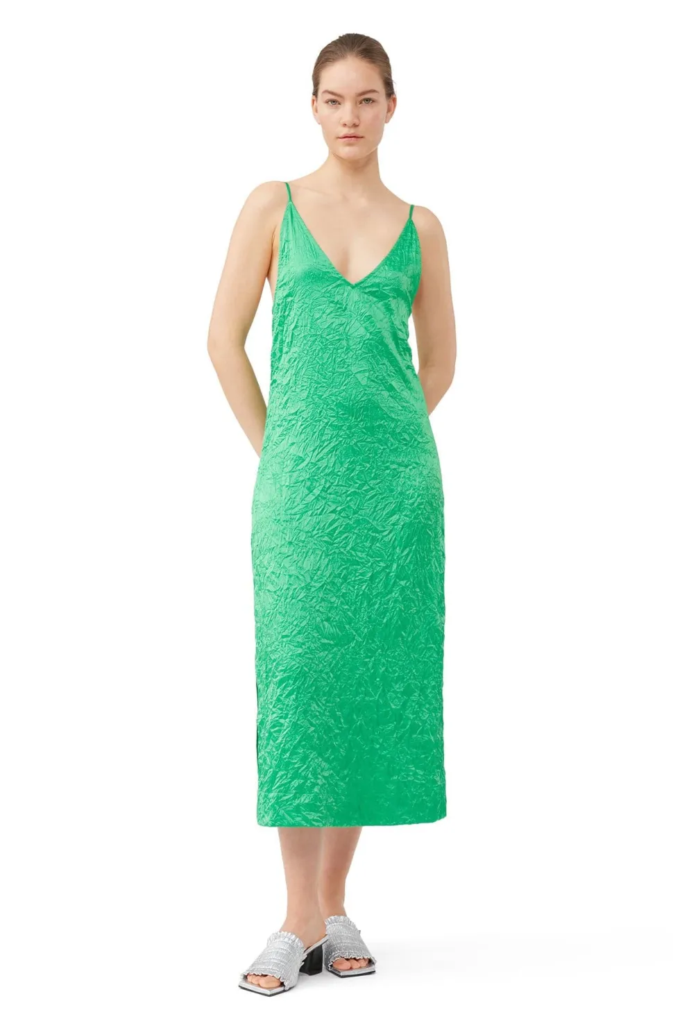 Ganni - Crinkled Satin Slip Dress