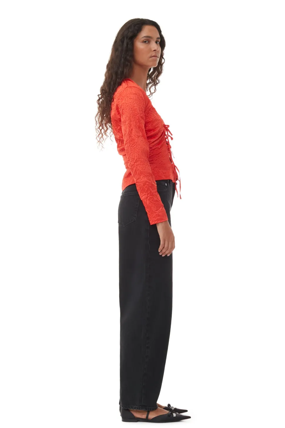 Ganni - Crinkled Satin V-Neck Shirt
