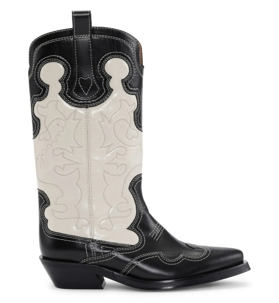 Ganni - Mid Shaft Embroidered Western Bicolor