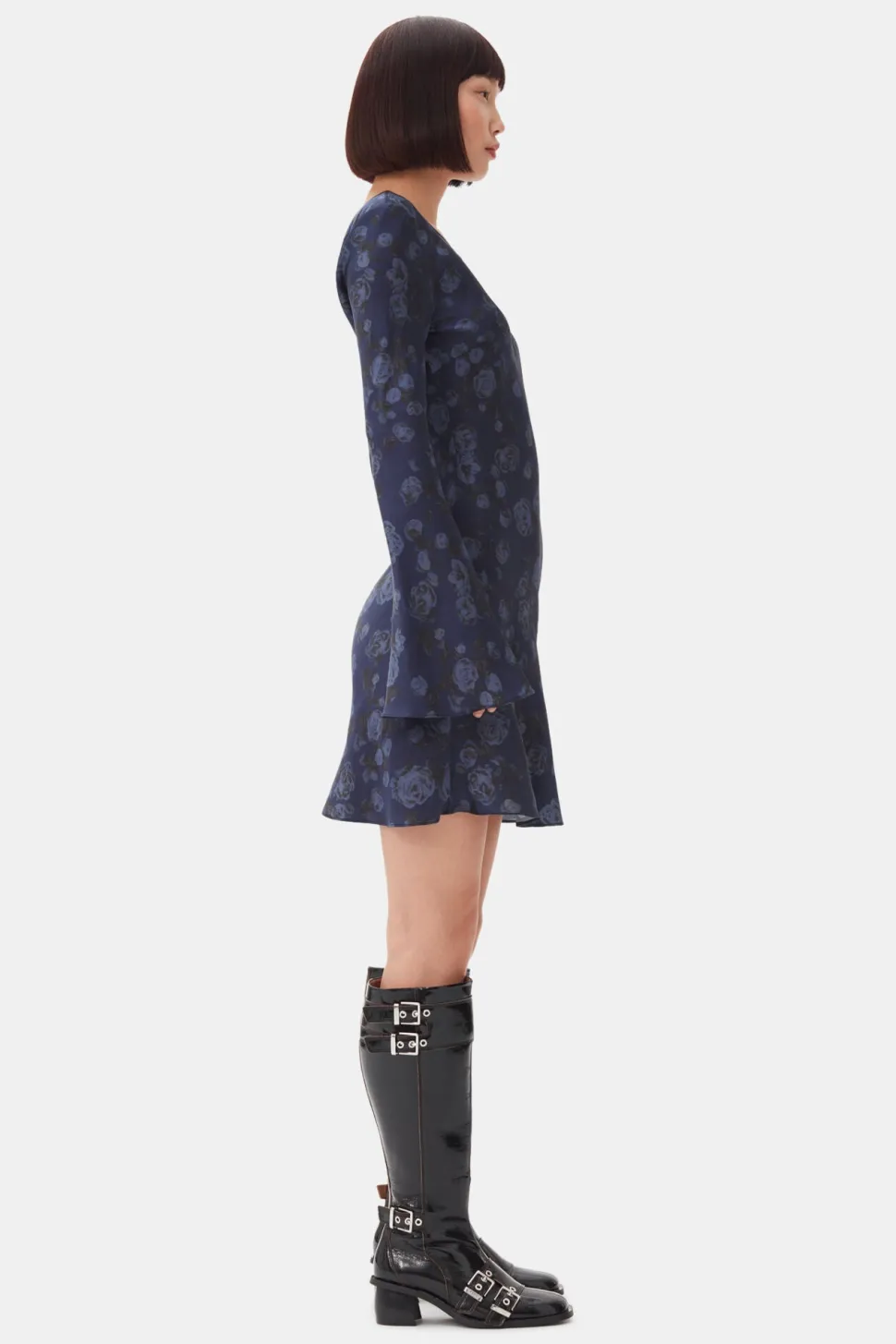 Ganni - Printed Satin Mini Dress