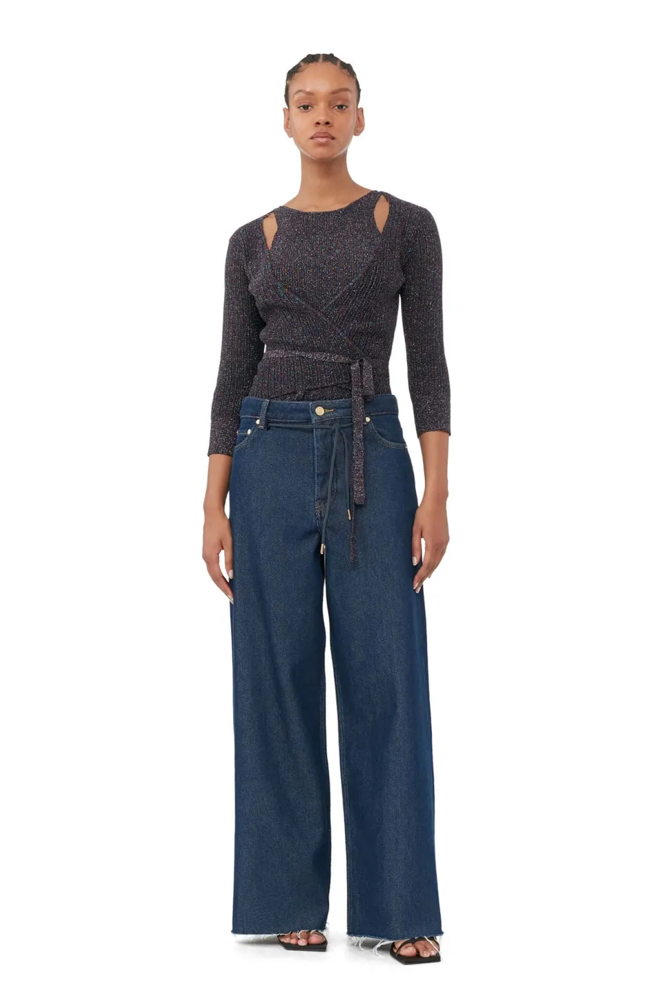 Ganni - Sparkle Rib Wrap Top