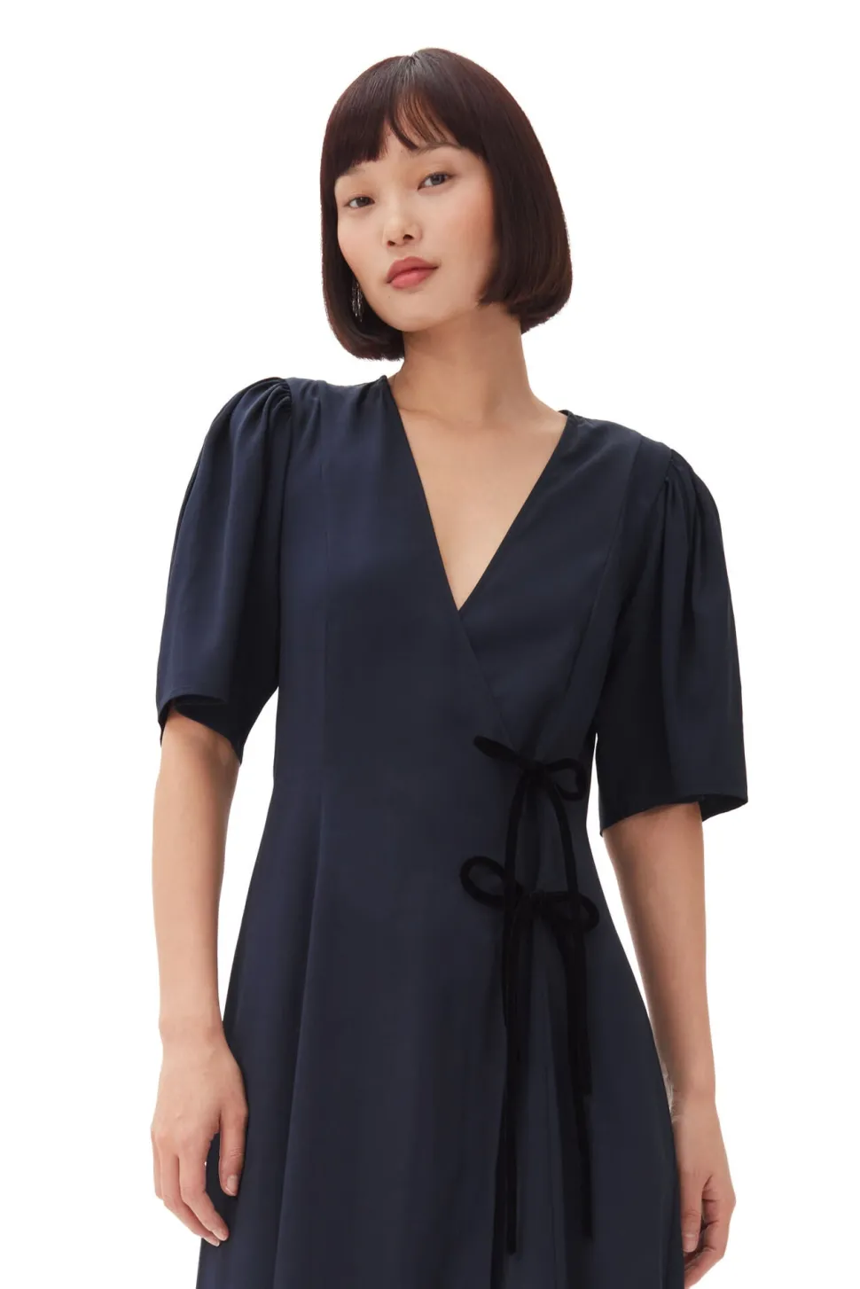 Ganni - Viscose Twill Wrap Midi Dress