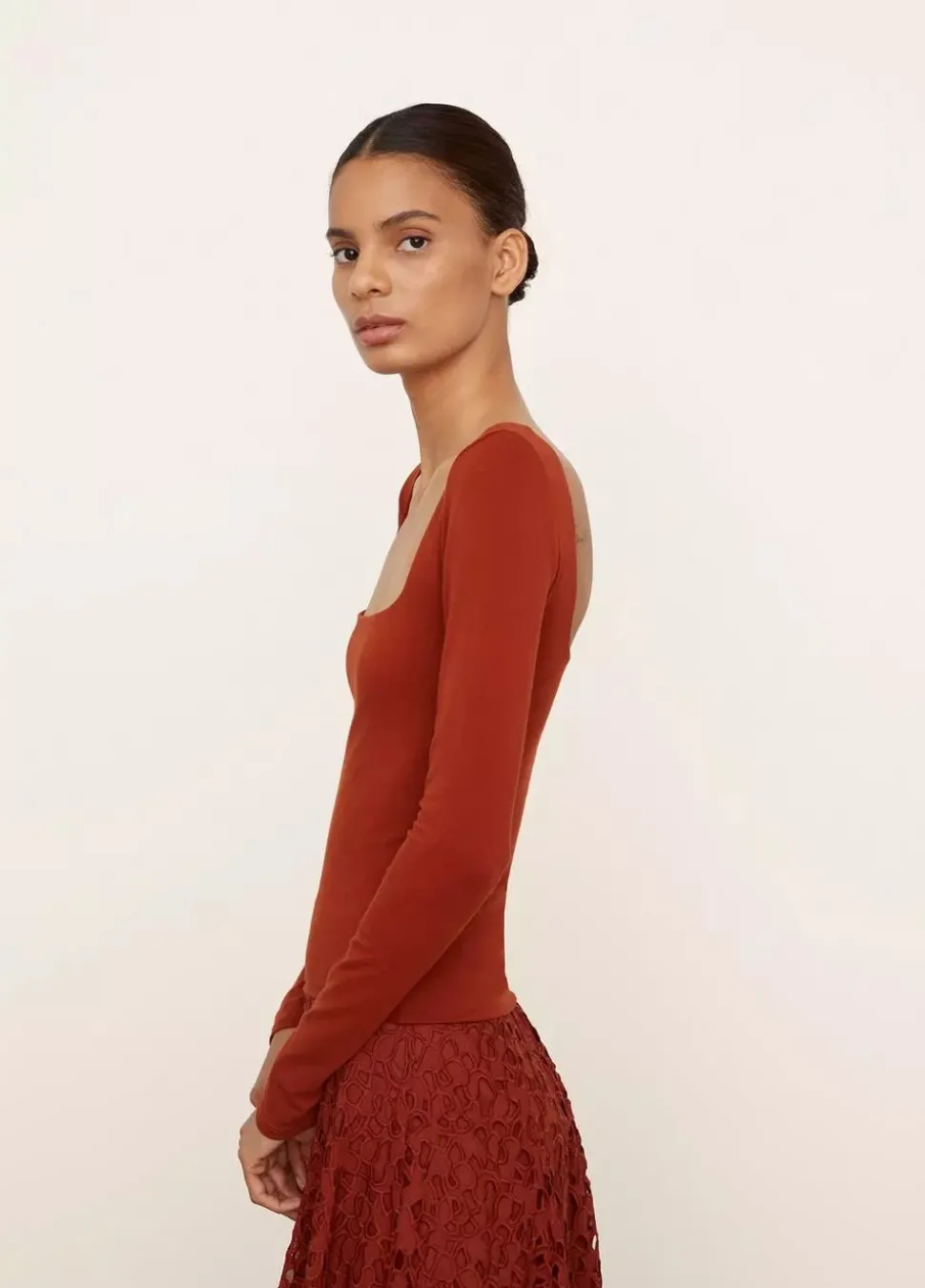 Vince -Pima Cotton Long Sleeve Square Neck