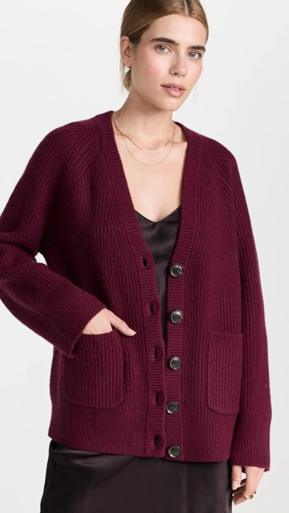 White and Warren White + Warren - Cashmere Blend Ribbed Boyfriend Cardigan